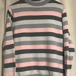 Pendleton Striped Grey Pink Turtleneck Sweater 100% Cotton Size XL